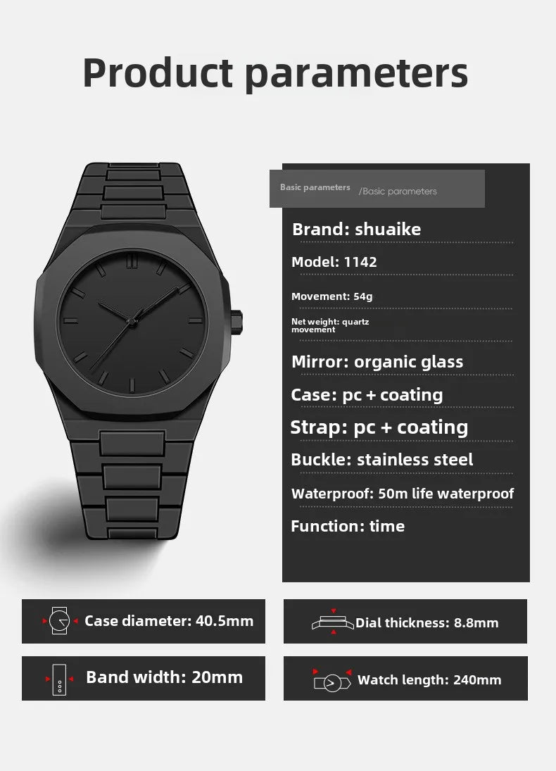 Fashionable Black and White Men's Exquisite Business Waterproof Quartz Watch