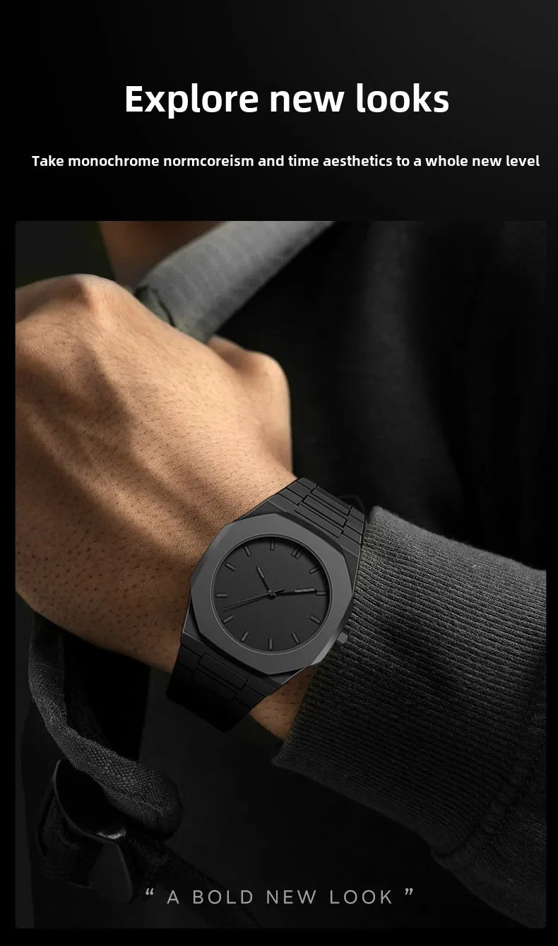 Fashionable Black and White Men's Exquisite Business Waterproof Quartz Watch