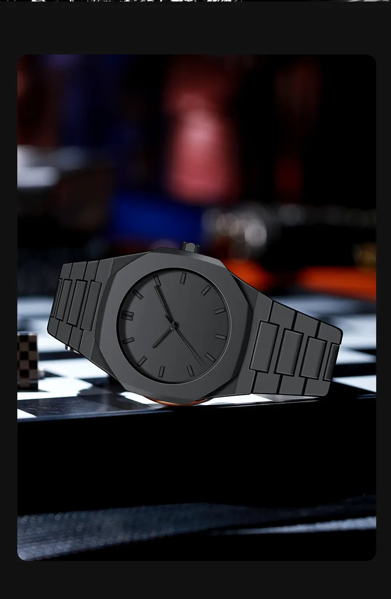 Fashionable Black and White Men's Exquisite Business Waterproof Quartz Watch