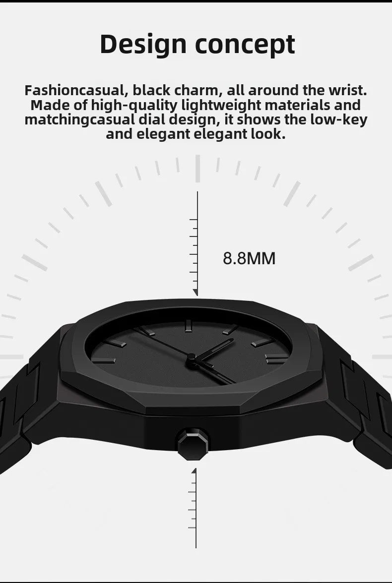 Fashionable Black and White Men's Exquisite Business Waterproof Quartz Watch