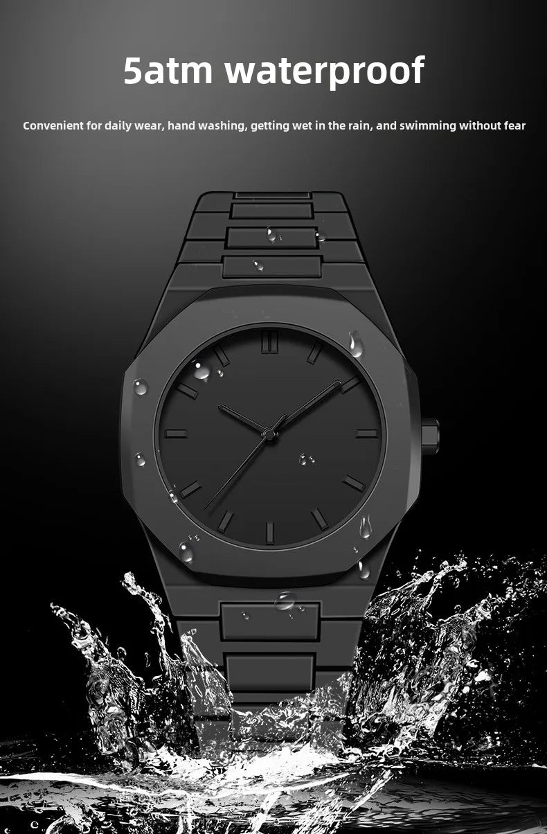 Fashionable Black and White Men's Exquisite Business Waterproof Quartz Watch