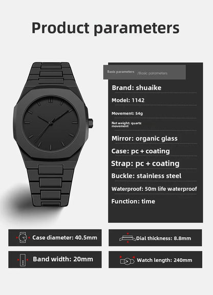 Fashionable Black and White Men's Exquisite Business Waterproof Quartz Watch